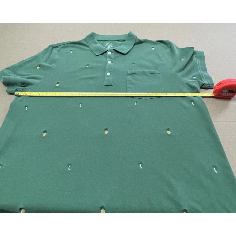 J Crew Men's Large Stretch Pique Embroidered Green Polo Tropical‎ Preppy Pocket
